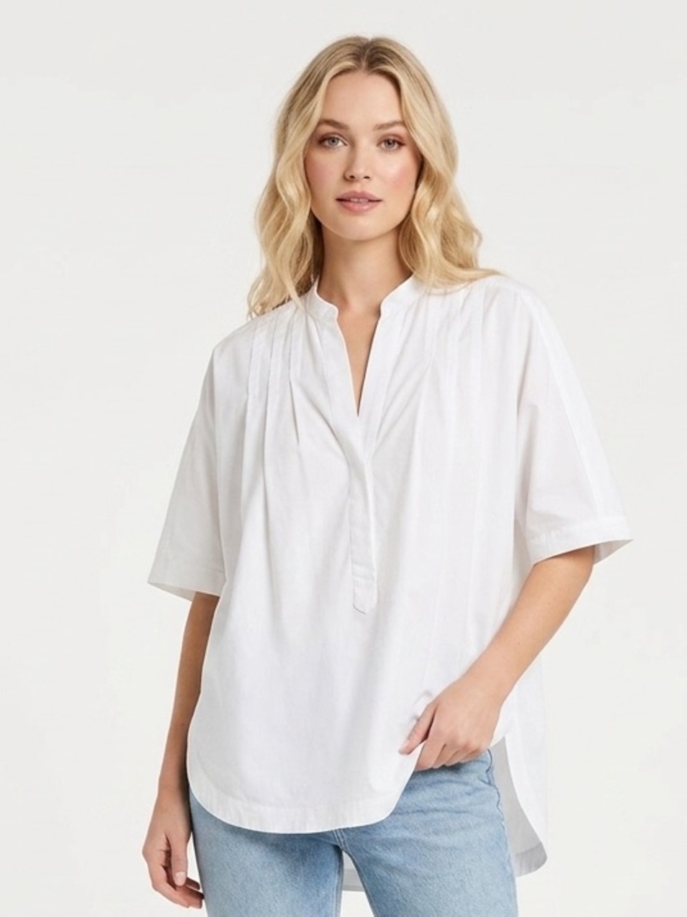 A.L.C. White Pintuck Split-Neck Blouse 100% Cotton Size 6